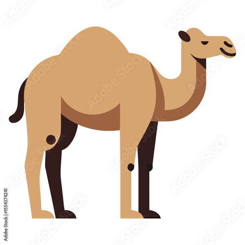 A vector image of a tan camel standing sideways against a white background