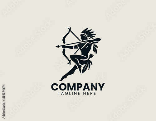 Powerful Native American Hunter Cultural Warrior Strength Symbol Vector Logo