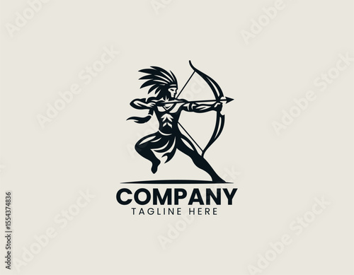 Powerful Native American Hunter Cultural Warrior Strength Symbol Vector Logo