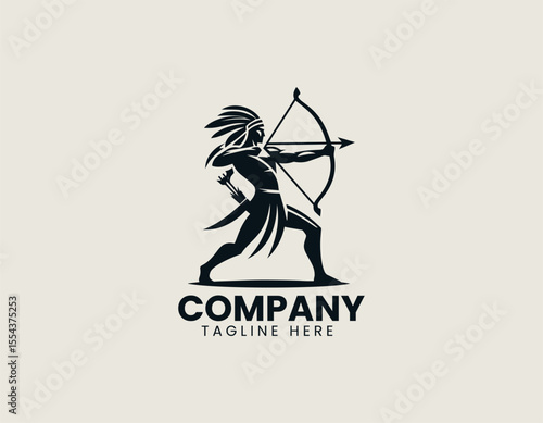 Powerful Native American Hunter Cultural Warrior Strength Symbol Vector Logo