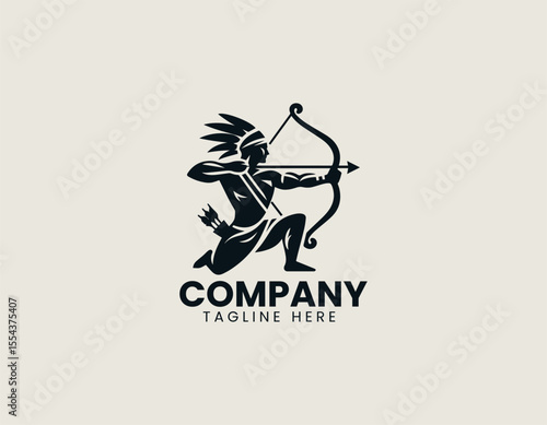 Powerful Native American Hunter Cultural Warrior Strength Symbol Vector Logo