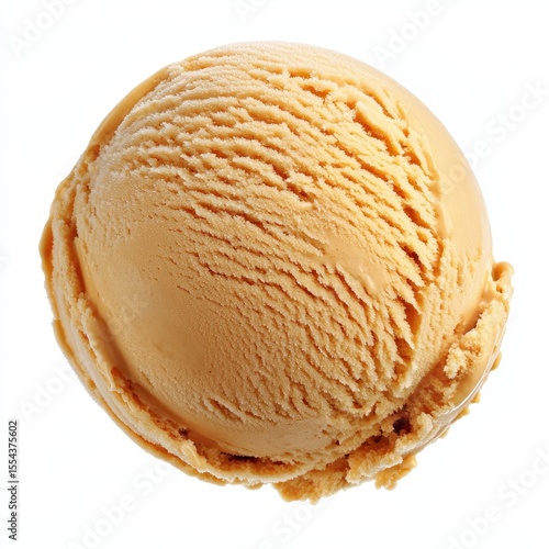 Butterscotch or caramel ice cream scoop, isolated on white background.