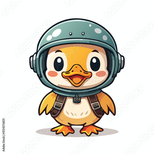 Minimal Flat Vector of a Cute Duckling in Retro Helmet – Bold Black Outline, Happy Expression