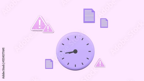 Animated clock with moving arrows. Working on deadline, peak hour, busy hour.