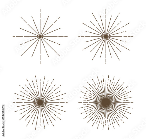 Simple thin line sunburst rays. Vintage sunburst, explosion, sunlight vector collection