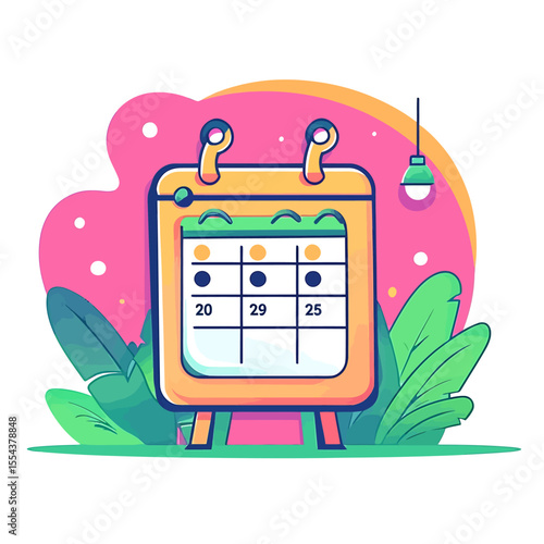 Vibrant Illustrated Desk Calendar with Dates Marked