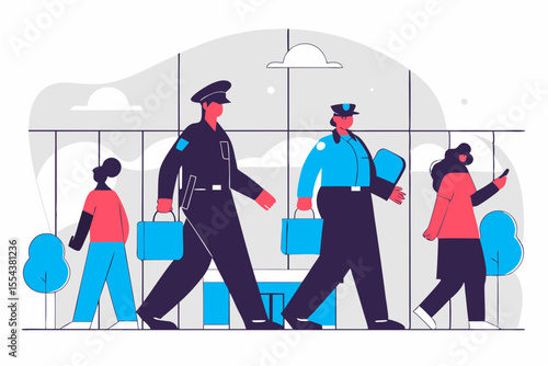 Saudi police officers patrolling a modern shopping mall