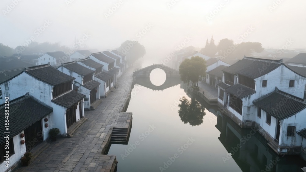 Naklejka premium Misty Chinese Water Town