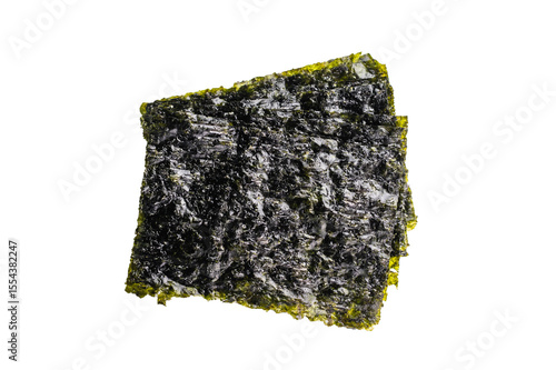 Dried nori seaweed sheets isolated on white background. top view