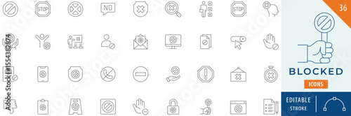 Blocked icon collection set. Editable stroke.