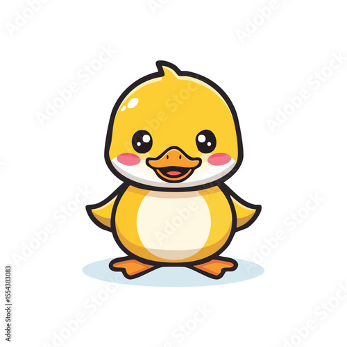Minimal Flat Vector of a Cute Duckling with Bold Black Outline and Happy Expression – Simple Kawaii Style Baby Duck Illustration