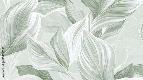 Fototapeta Naklejka Na Ścianę i Meble -  A seamless pattern of large leaves in light green and grey with a subtle texture for an elegant background.
