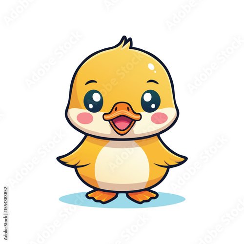 Minimal Flat Vector of a Cute Duckling with Bold Black Outline and Happy Expression – Simple Kawaii Style Baby Duck Illustration