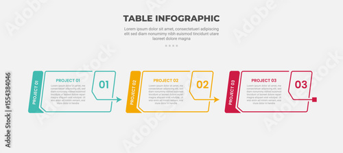 pricing table box infographic outline style with 3 point template with horizontal box with line connected for slide presentation