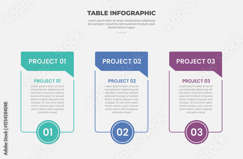 pricing table box infographic outline style with 3 point template with callout header speech with circle bottom for slide presentation