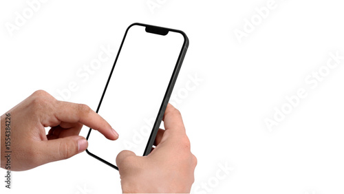 Hands Interacting with Vertical Smartphone, Blank Screen for Content, Isolated on Transparent Background

