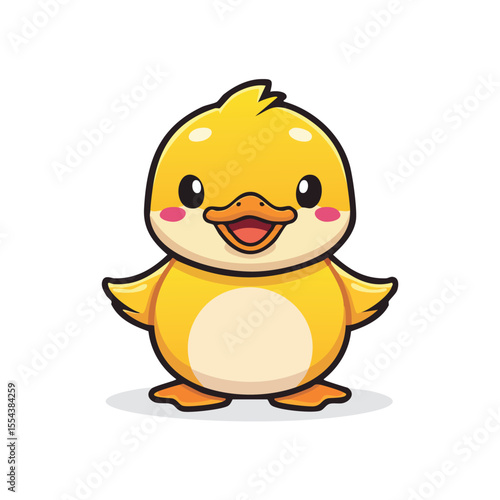 Minimal Flat Vector of a Cute Duckling with Bold Black Outline and Happy Expression – Simple Kawaii Style Baby Duck Illustration