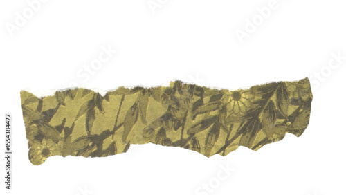 Transparent Background: A textured, dark yellow paper strip with a floral pattern and rough, torn edges, ideal for vintage or decorative themes.
