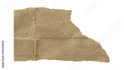 Transparent Background: A textured, dark brown paper fragment with creases and torn, jagged edges, perfect for a rustic or vintage aesthetic.
