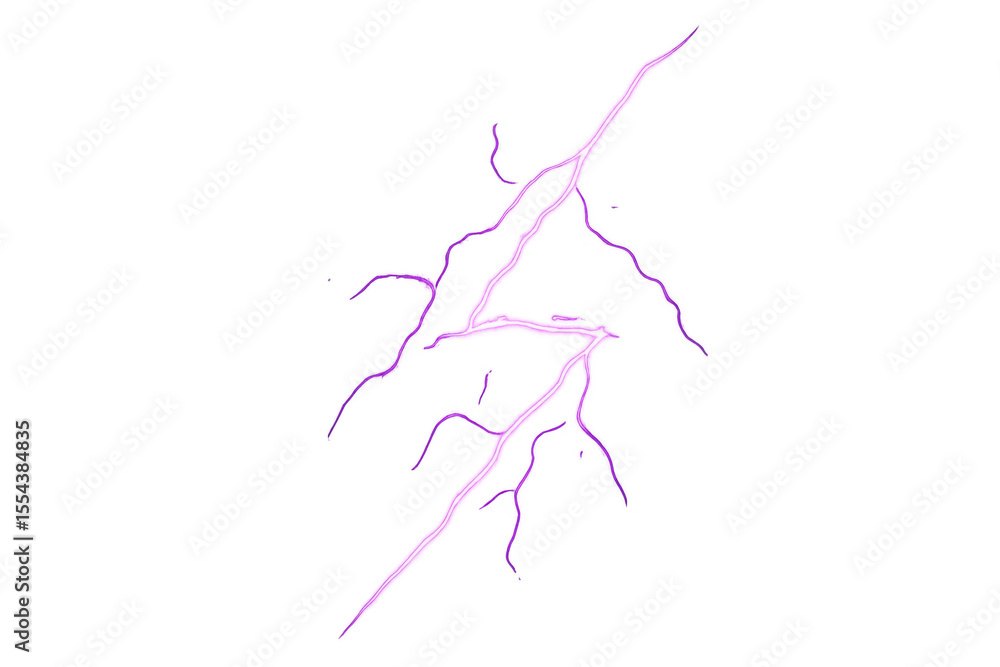 Fototapeta premium Striking purple lightning bolt effect isolated on transparent background, perfect for visual effects and graphic design projects