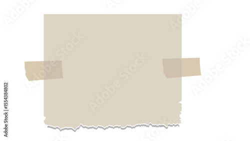 Aged paper note with ripped bottom edge, secured by two pieces of translucent adhesive tape, perfect for vintage messages or reminders.
