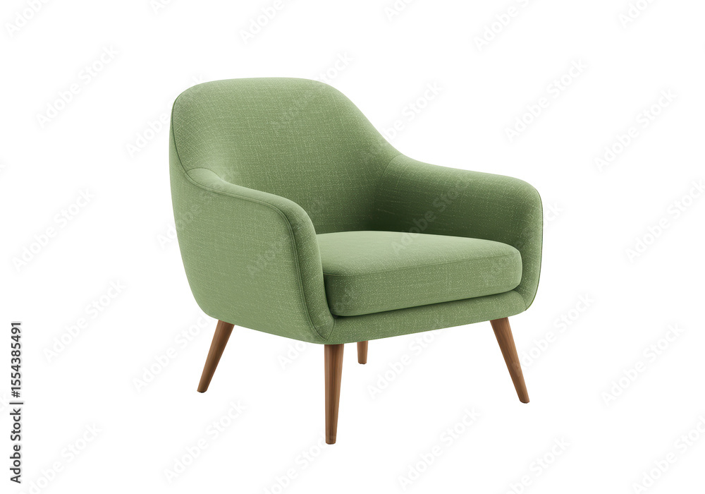 Isolated Modern Green Armchair with Wooden Legs Isolated Modern Green Armchair with Wooden Legs