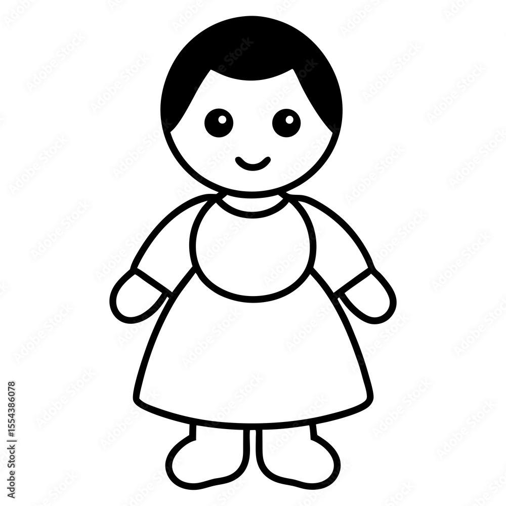 Simple black and white cartoon drawing of a smiling person wearing a dress Simple black and white cartoon drawing of a smiling person wearing a dress