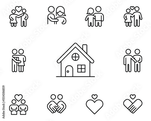 Modern minimal line icon set of family and love elements for apps and media