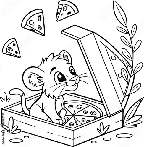 Funny cartoon animal owl on a book illustration or an owl on a tree sketch for a children's coloring book