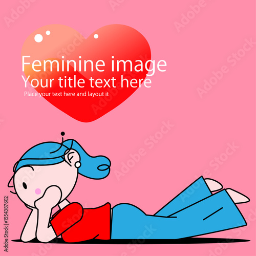 可愛い女性のちびキャラが寝ているポーズ