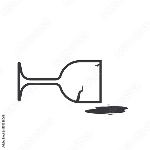 Isolated pictogram of a tilted wine glass spilling water, symbolizing caution to avoid spills on the dining table.