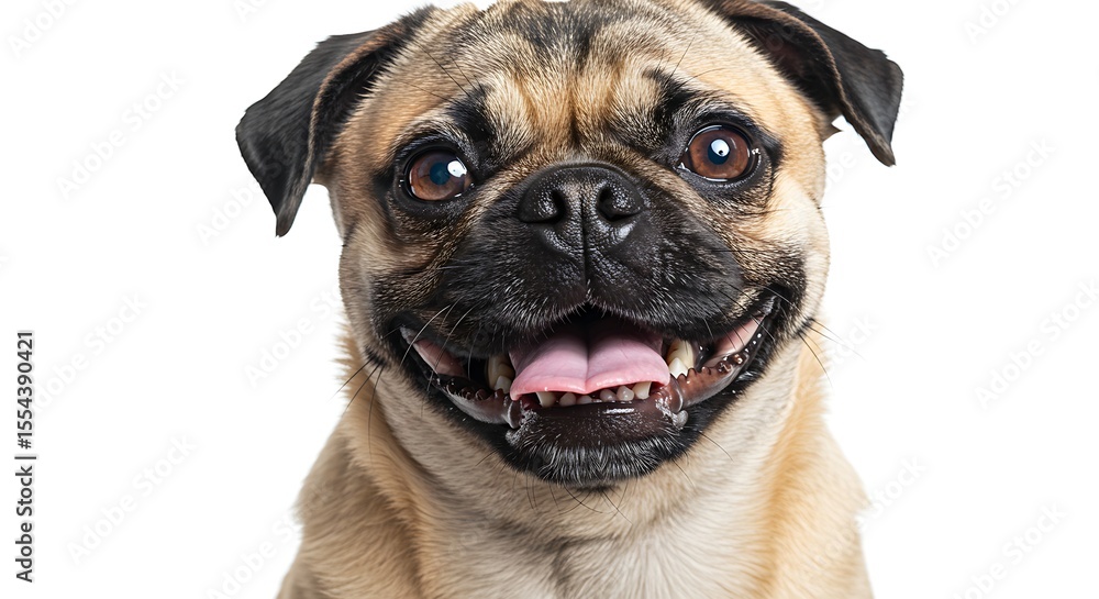 Fototapeta premium Adorable Pug Dog Portrait Happy Canine Close-Up
