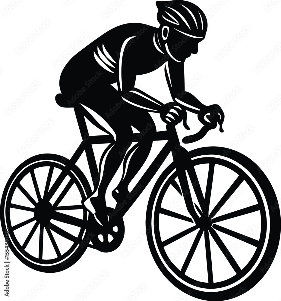 Naklejka premium Silhouette of a Cyclist on Racing Bike