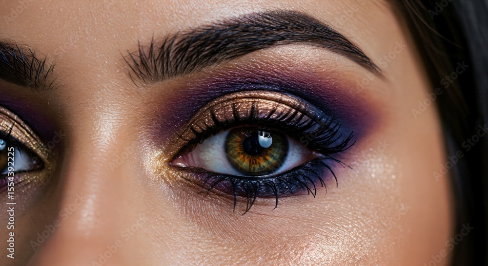 Fototapeta premium Close-up of a Woman's Eye with Stunning Makeup and Colorful Eyeshadow