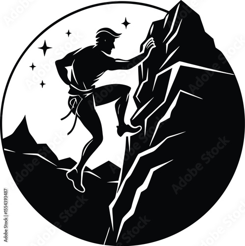 Silhouette of a Rock Climber on Cliff