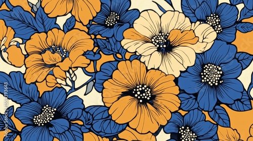 Wallpaper Mural Detailed floral pattern with orange and blue flowers. Torontodigital.ca