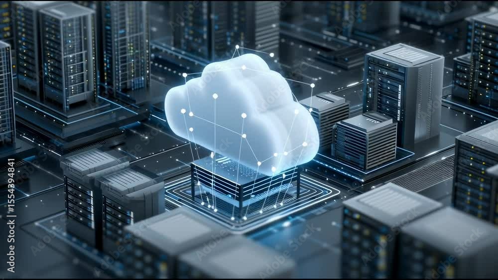 A modern cloud computing storage setup integrates innovative web hosting technologies, delivering seamless database management and optimized digital operations for businesses.