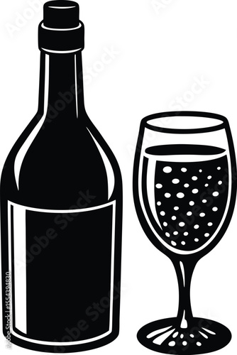 Silhouette of a Wine Bottle with Glass