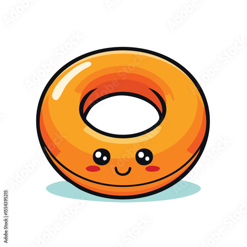 Minimal Flat Vector of Cute Swimming Ring with Bold Black Outline and Happy Expression
