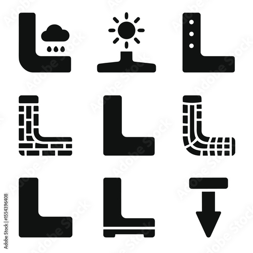 Outdoor Chair Leg Icons. Solid, filled icons set of outdoor chair legs: weatherproof leg, UV-resistant base,
