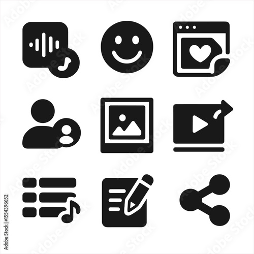Personalized Digital Gesture Icons. Solid, filled icons set of personalized digital gestures: voice message,