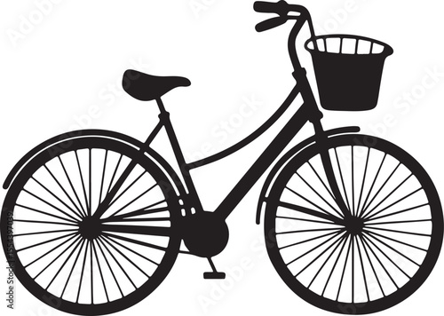 bicycle with a basket silhouette, black and white silhouette, vector and illustration
