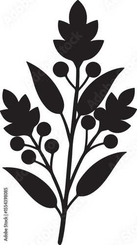 heather flower silhouette, black and white silhouette, vector and illustration