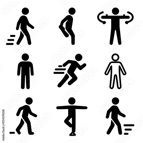 Slow Motion Fitness Icons. Solid, filled icons set of slow motion fitness: gentle movement icon, leg stretch,