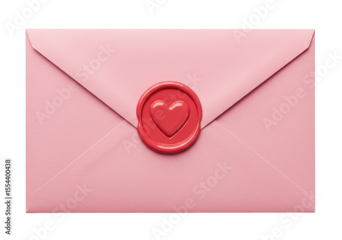 Isolated Pink Envelope with Heart Shaped Wax Seal