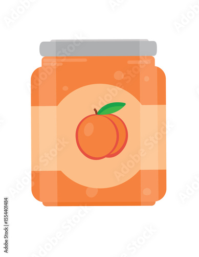 apricot jam in a jar on an isolated background in flat style,peach jam in a jar on an isolated background in flat style,apricot or peach jam vector illustration