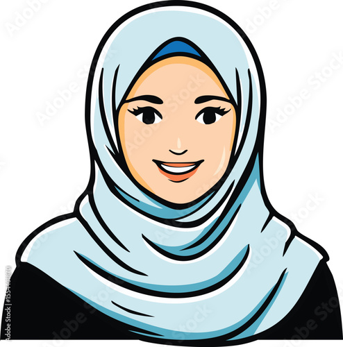Elegant Muslim Woman in Headscarf Vector Ar