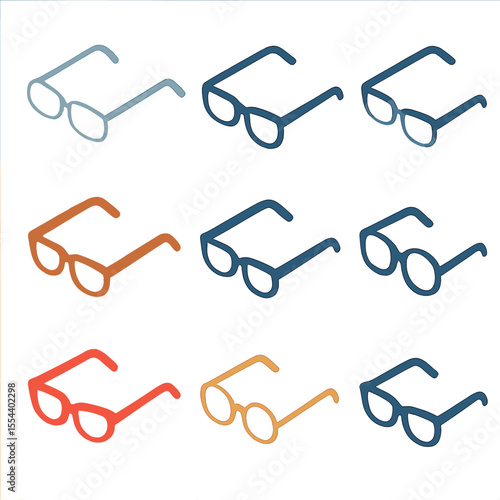 Isometric Glasses Icon Set. Isometric Flat icon set of reading glasses styles: rimless glasses, full-rim glasses, half-rim glasses