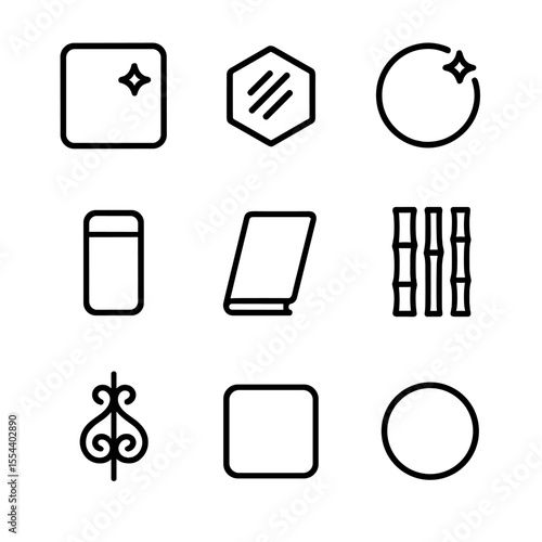 Material Finish Icons. Outline icon set of material finishes: stainless steel, brass, chrome, aluminum, plastic, bamboo, wrought