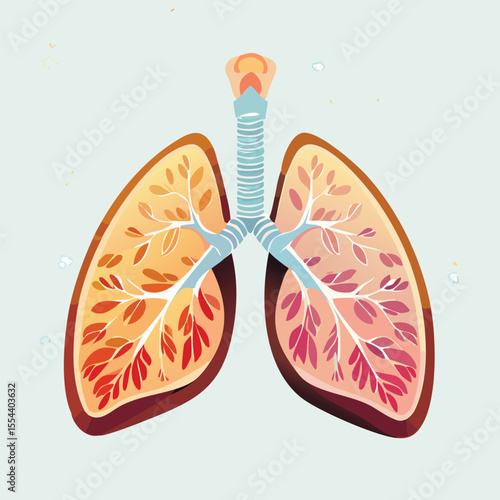 Vector Illustration of a Lung with Bold Black Outlines and Flat Colors – Modern Graphic Style Depicting Human Respiratory System in Clean and Minimalist Design